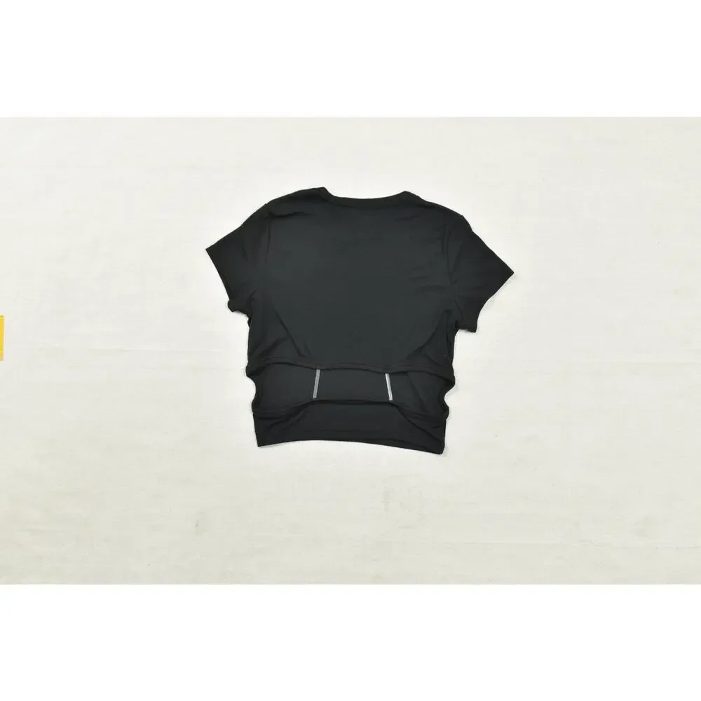 Nike Women's XL Black Ribbed Short Sleeve Crop Top Cut-Out Back HJ0719-010 NWT